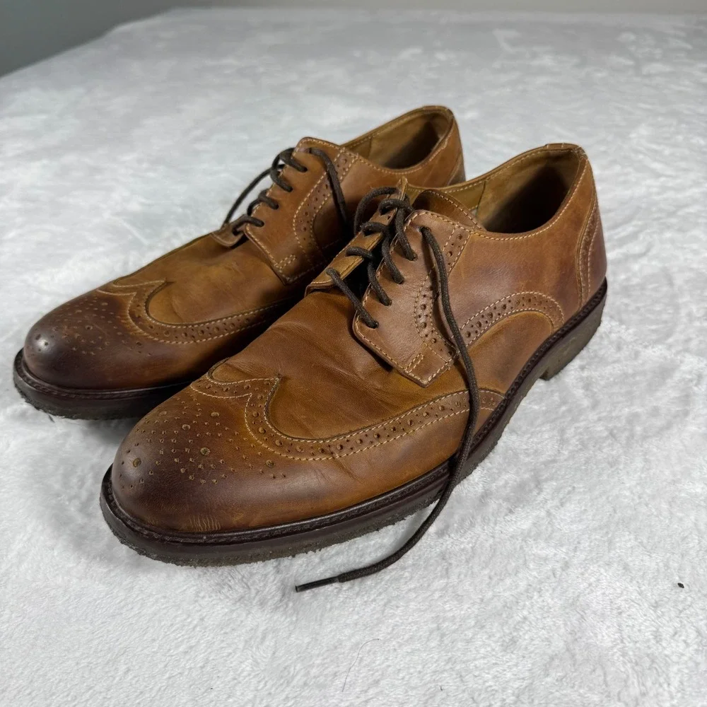 Johnston & Murphy Conway Men's Tan Leather Wingtip Oxford Shoes Size 10M